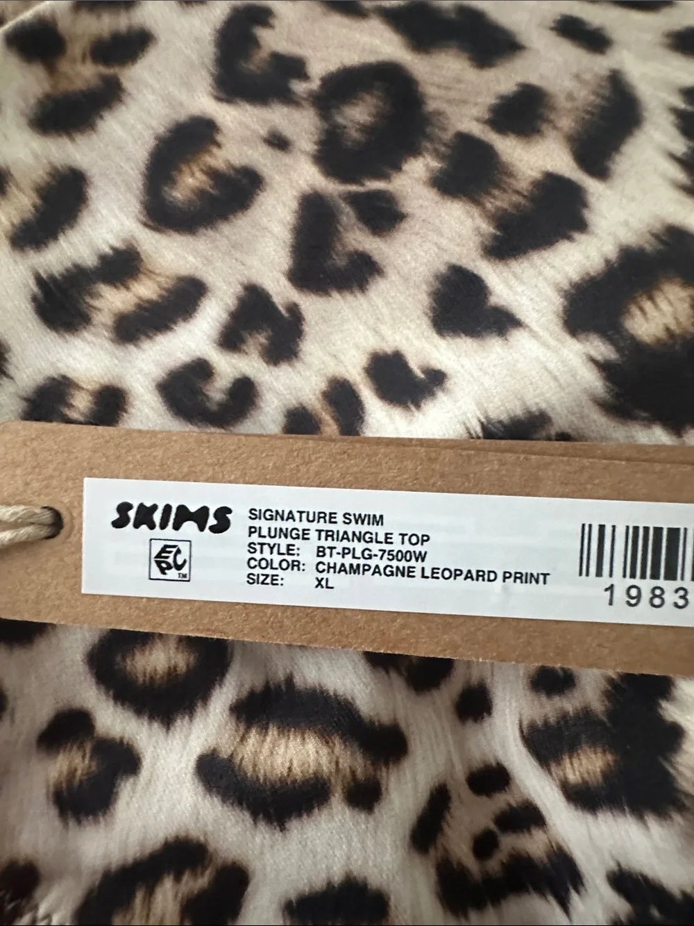 Skims signature swim plunge bikini top champagne leopard print XL NWT